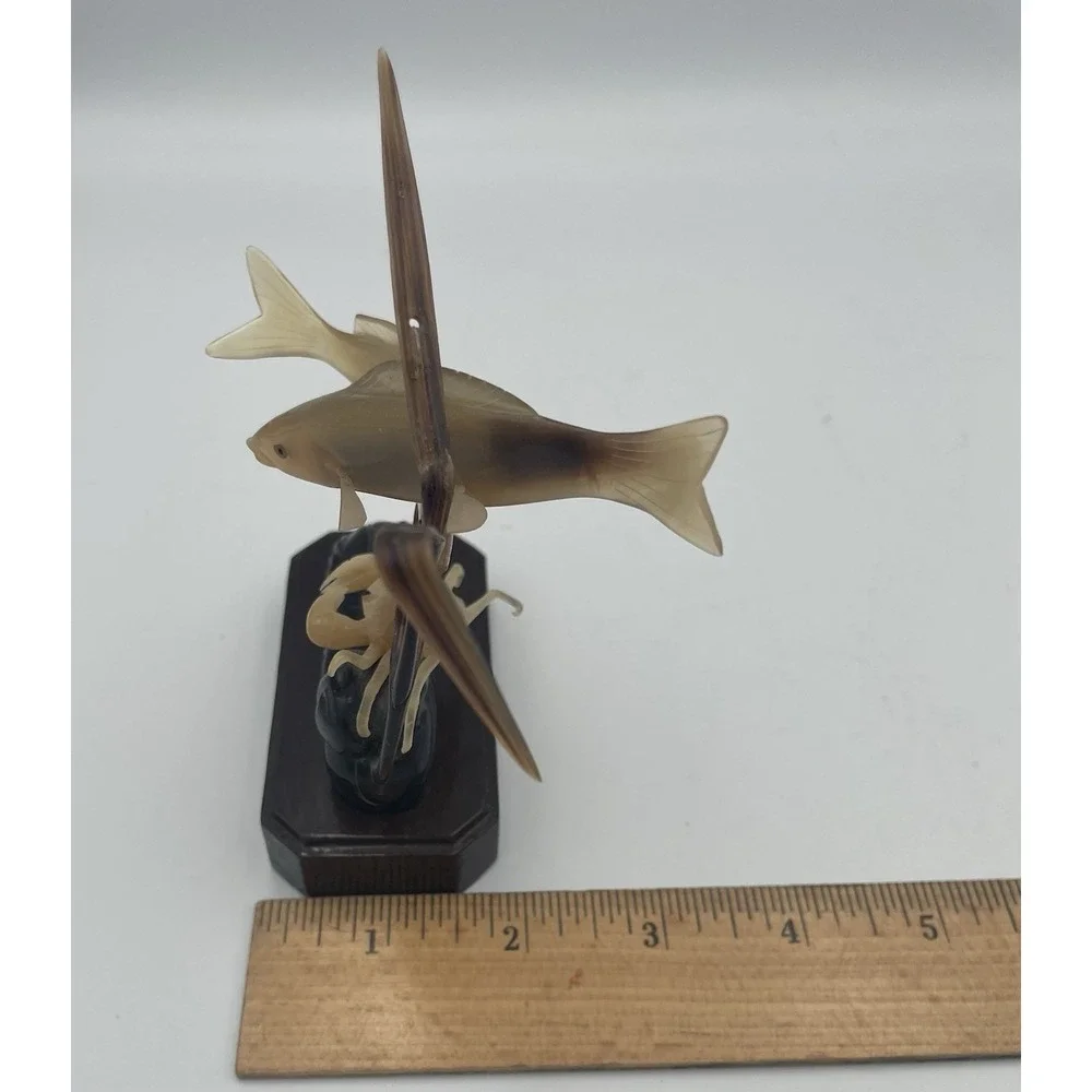 Vtg Asian Marine Sea Sculpture Horn Hand Carved Fish Crab Resin Beach Cabin